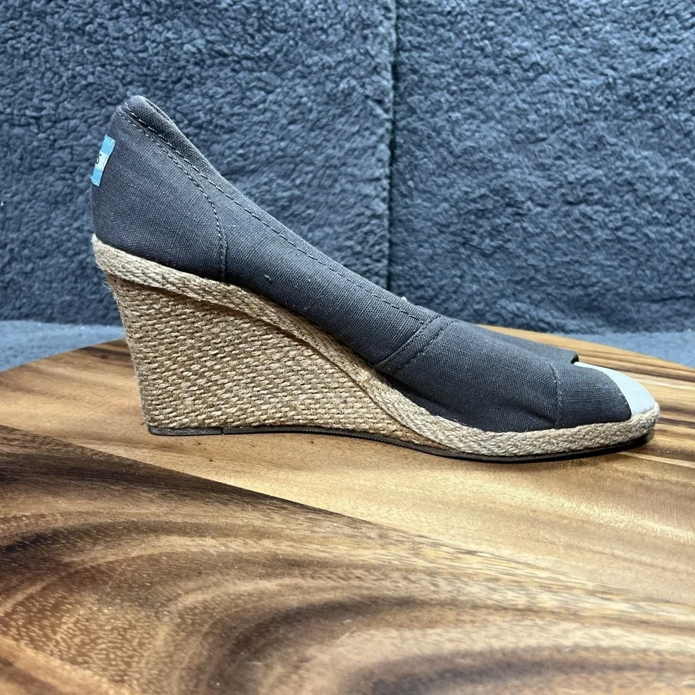 Toms Calypso Espadrille Platform Wedge Brown Canvas Peep Toe‎ Shoes Pumps Size 9